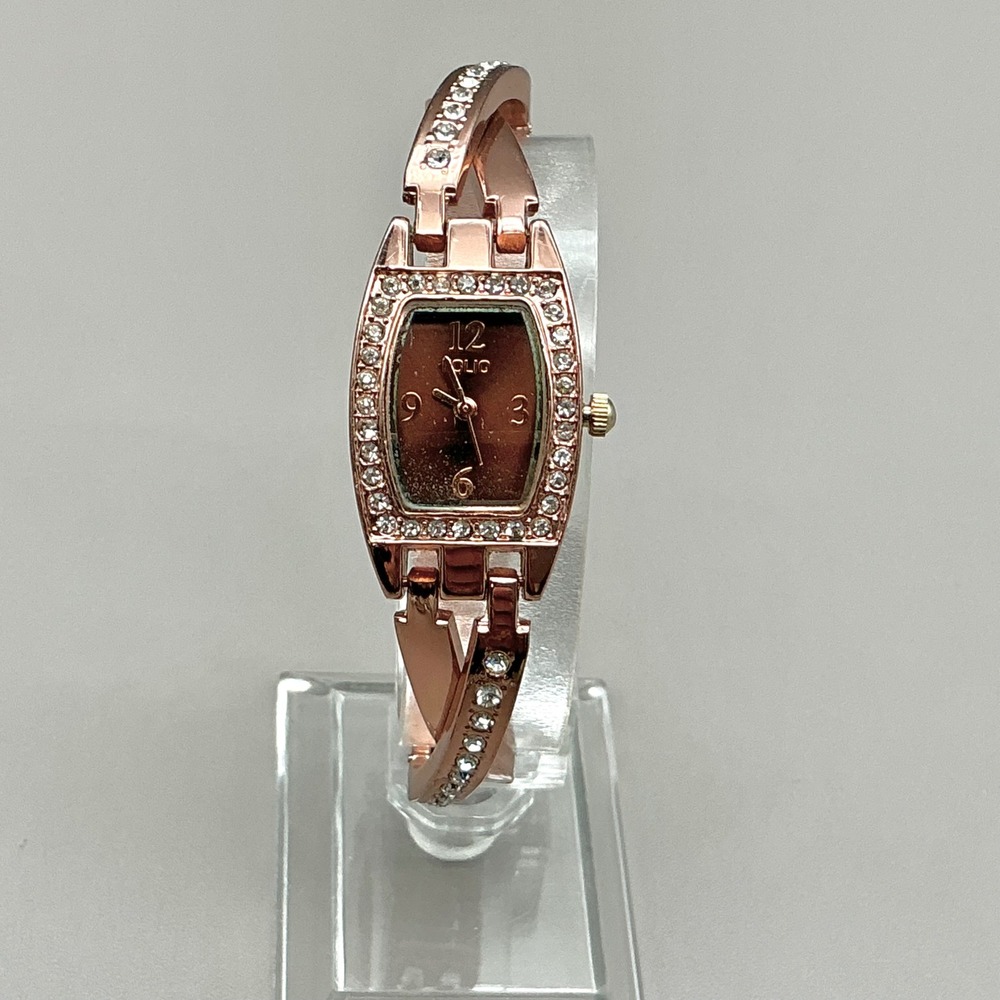 Folio Watch Womens FM-07019 Rose Gold Crystal Brown Dial Bracelet 6" NEW BATTERY